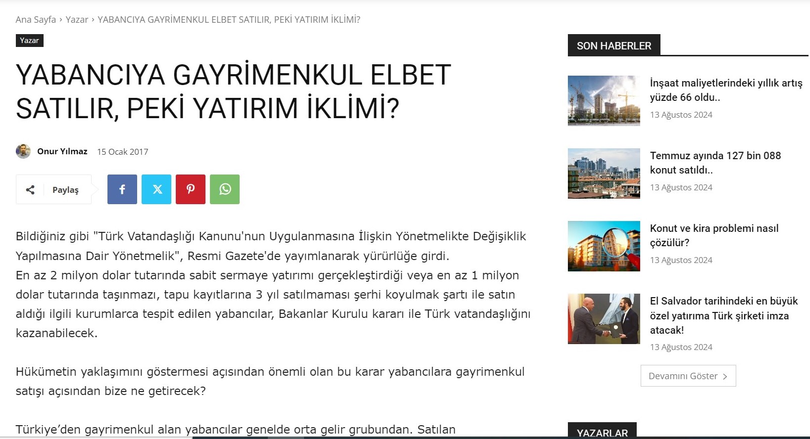 Elbet satılır, peki yatırım iklimi?